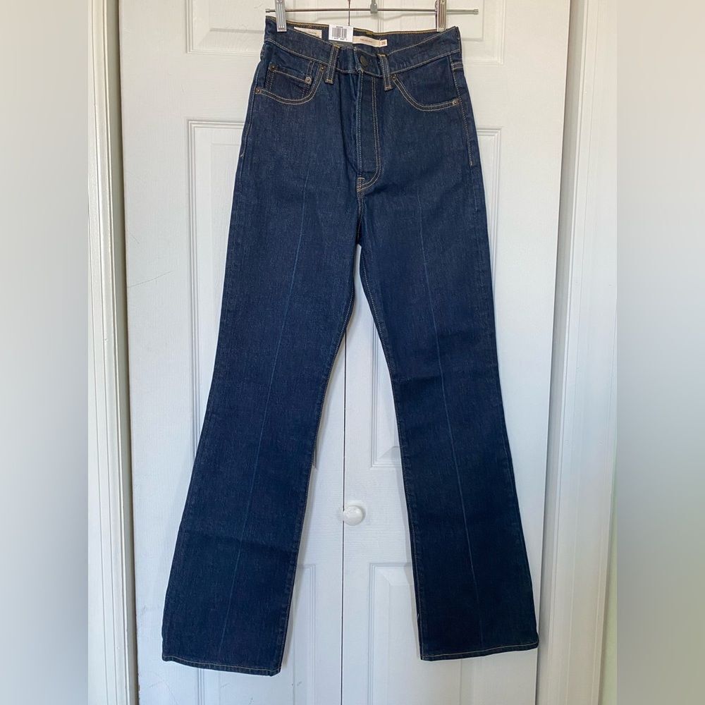 70s Style Levi’s Ribcage Boot Cut & Flare Dark Navy Pants